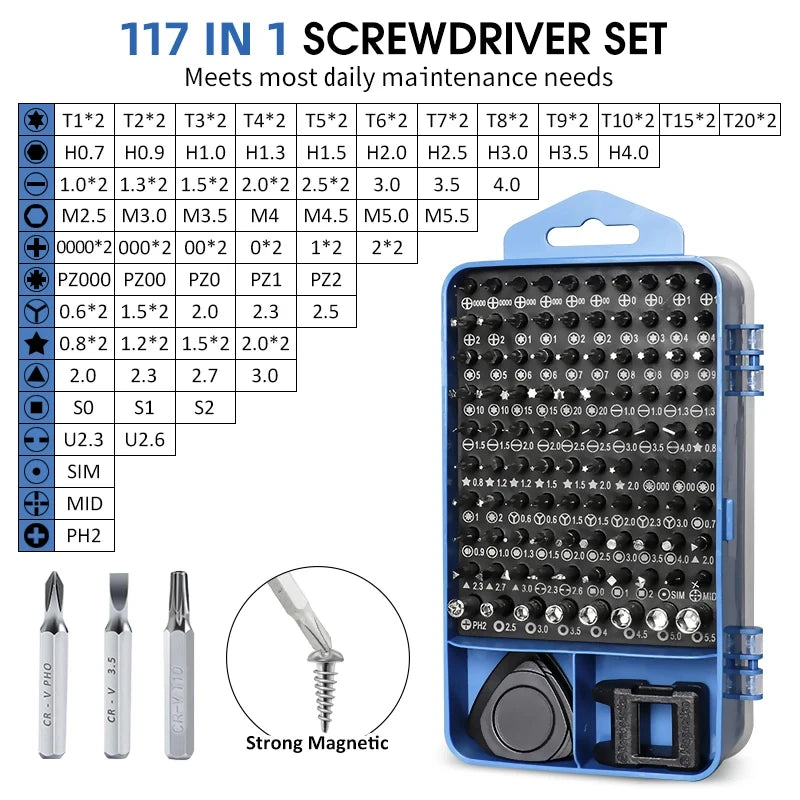 Screwdriver Set 117 in 1 Magnetic Repair Tool Kit