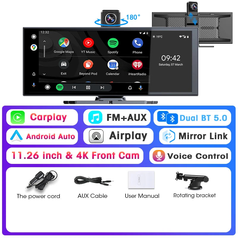 11.26” Car DVR 4K Front 1080P Rear Dashcam