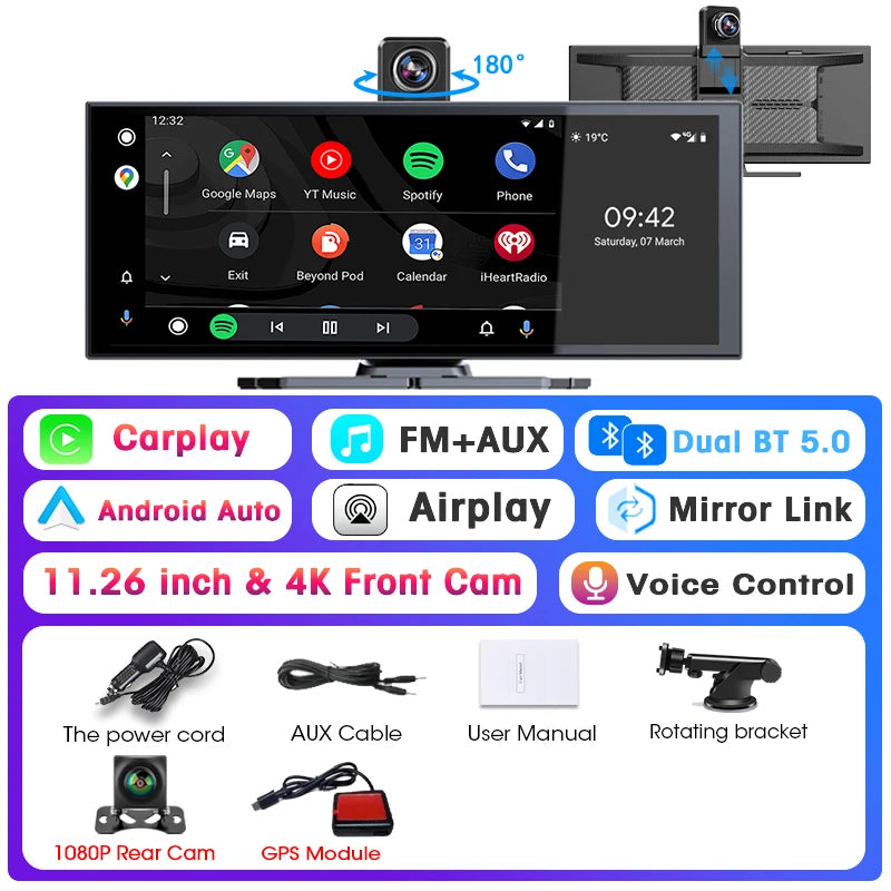 11.26” Car DVR 4K Front 1080P Rear Dashcam