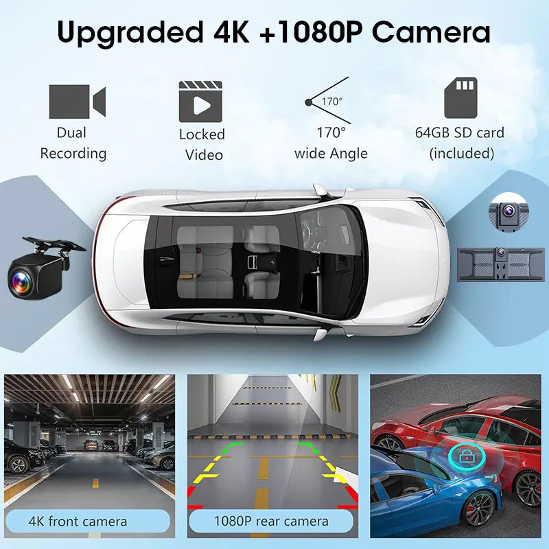 11.26” Car DVR 4K Front 1080P Rear Dashcam