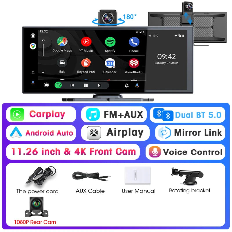 11.26” Car DVR 4K Front 1080P Rear Dashcam