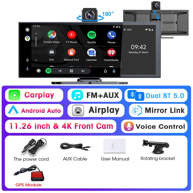 11.26” Car DVR 4K Front 1080P Rear Dashcam
