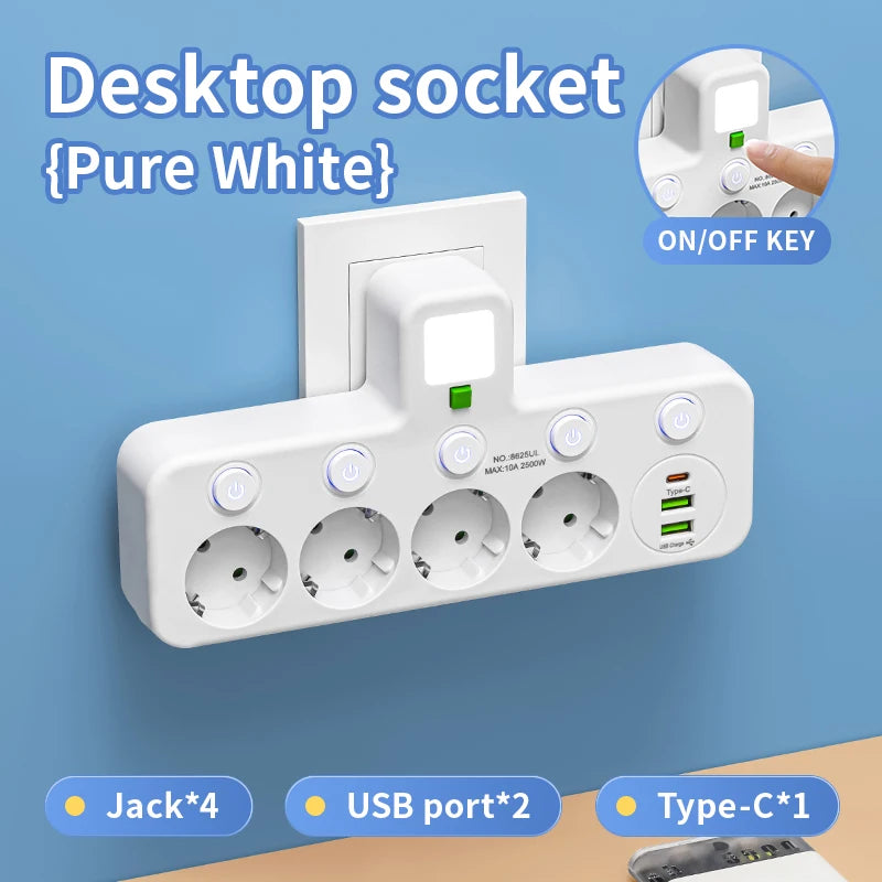EU Plug Outlet 5 Sockets