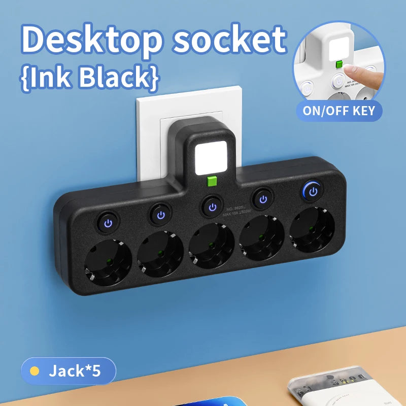 EU Plug Outlet 5 Sockets