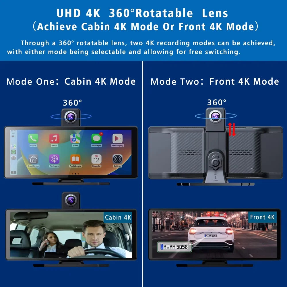 Amazing 4K Dual Lens Dashcam with 360° Rotation