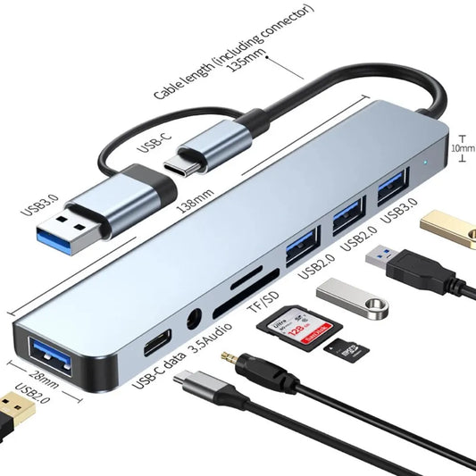 USB C Hub USB Splitter 8 in 2 USB Extender